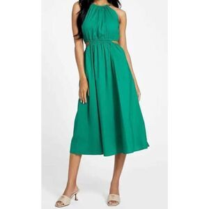 Guess Isabel midi dress green holiday party L cutout
